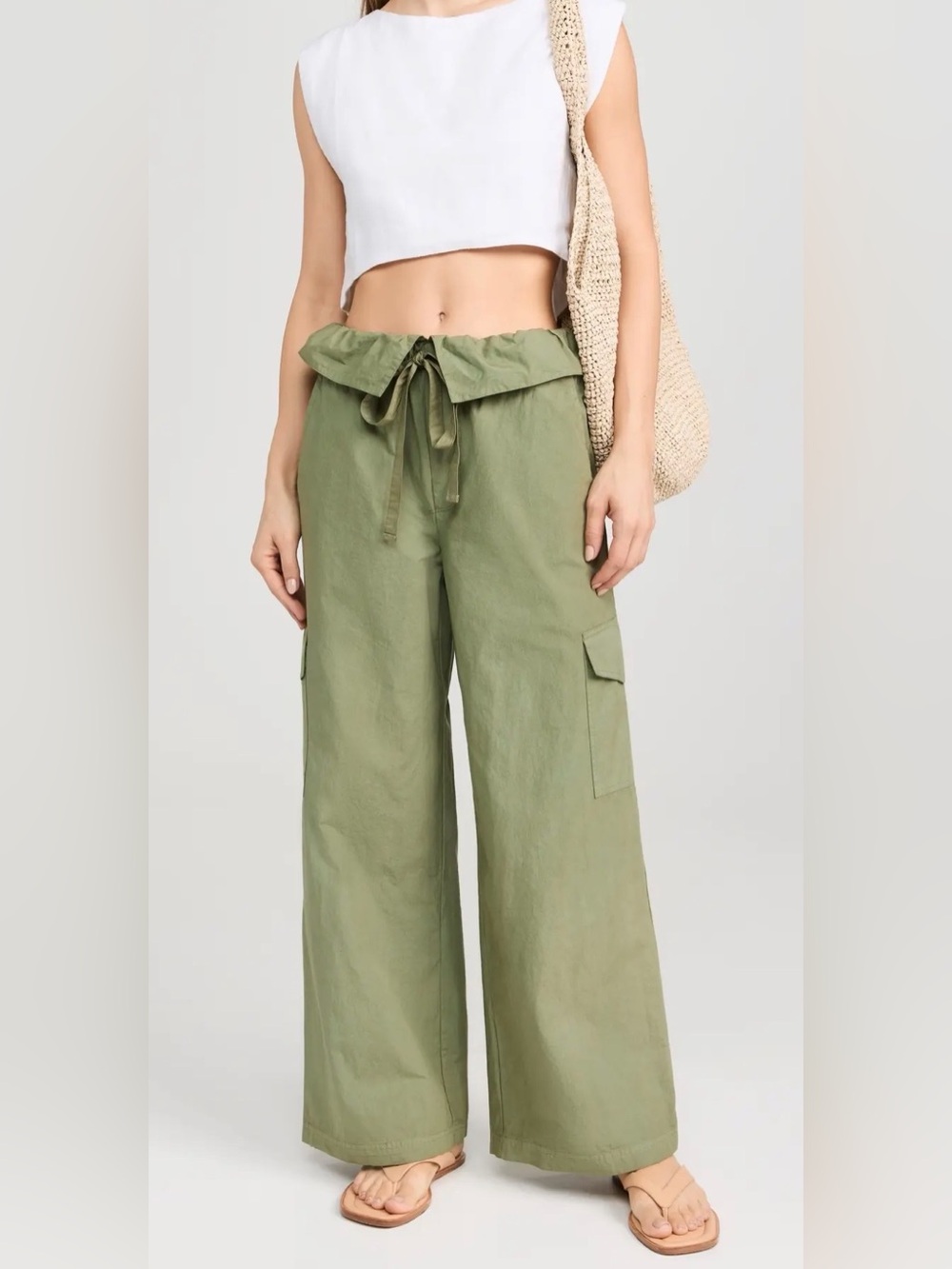 Stateside $224 Fine Poplin Cargo Pants Fern Green XS Wide Leg